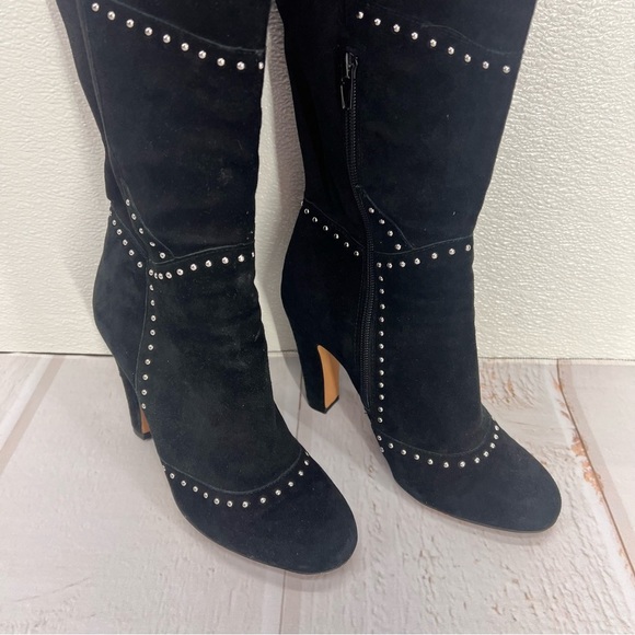 VINCE CAMUTO Carlene Black Embellished Leather Suede Over The Knee Boots 6 1/2M - Picture 4 of 17